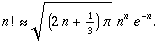 Stirling's formula for n!
